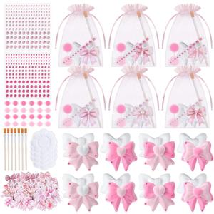 Gersoniel 24 Set Pink Bow Arts and Crafts Valentine's Day Party Favors Paint Your Own Ceramic Figurines Galentines Crafts Pink Bow Painting Kits Coquette Gifts for Women DIY Plaster Friends Bestie
