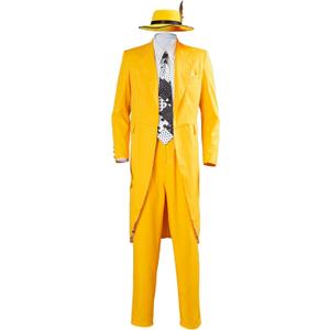 Mens Jim Costume Cosplay Yellow Long Suit Halloween Stylish Outfit (Large)