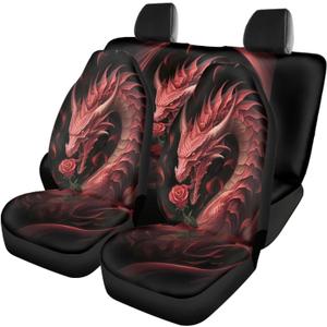 Dragon Seat Cover for Men Red Rose Universal Car Interior Accessories All Season Full Set Car Seat Protective Cover Gift