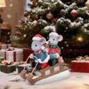 Hodao Christmas Mouse Figurines with Sleigh  Adorable Holiday Decoration Mice in Santa Hats, Festival Christmas Home Decor, Table Centerpiece, Winter Gifts (Blue)
