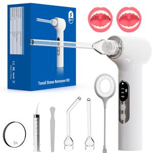 Upgraded Electronic Tonsil Stone Remover10 in 1 Tonsil Stone Removal KitTonsil Stone Vacuum with Built-in Blue LightEasy to Use, Fight Bad Breath, Instant Suction (White)