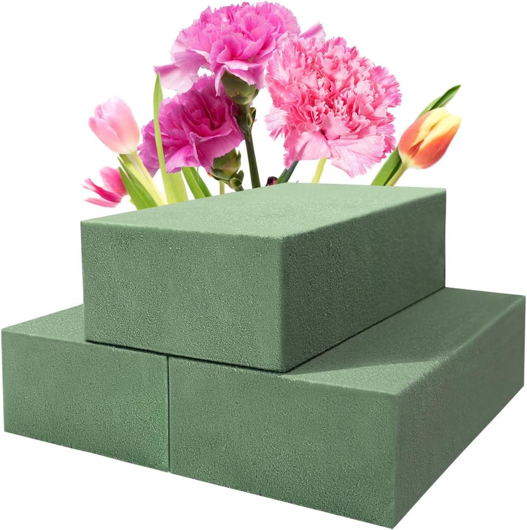 Ortarco 3 Pack Floral Foam Blocks (5.5" x 3.1" x 1.7") Wet and Dry Flower Foam for Flower Arrangements Supplies, Flower Foam Blocks for Fresh or Artificial Flowers in Art, Crafts and DIY Decorations (Green)