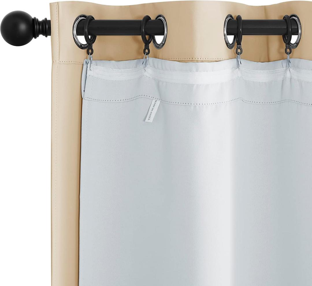 NICETOWN Blackout Draperies Window Curtain Liners - Cafe Curtains, Thermal Insulated Rod Pocket Blackout Curtain Liners for 54 inch Curtain (2 Pieces with Hooks, Each 34" x 50", Greyish White)