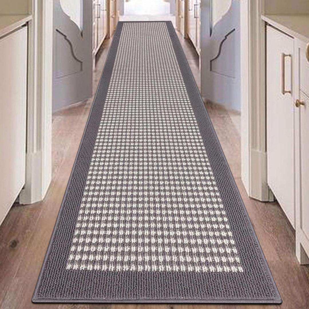 Ileading Hallway Runner Rug 2'x10' Heavy-Duty Durable Entryway Floor Mat with Non Slip Rubber Backing for Busy Traffic Extended Indoor Doormat Machine Washable Grey Kitchen Throw Rug for Corridor
