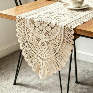 Tinsow 2 Pack Cotton Crochet Lace Rectangular Table Runner Dresser Scarf Doilies (Beige Without Tassels) (13" X 44")