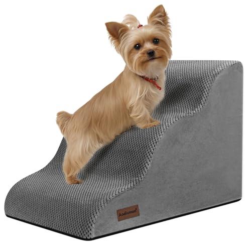 Aodisman Dog Stairs for Small Dogs,3 Step Dog Ramp for Couch and Bed,Pet Stairs with Non-Slip Bottom for Old Cats,Indoor Pet Steps,Comfort,Durable,15.4" H,Grey