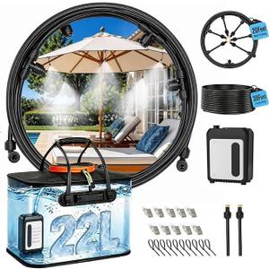 Bluepro 50FT Portable Misting System for Cooling, Misters for Outside Patio with 5.8Gal/22L Foldable Tank, 5200mAh Pump (IPX8) & 8 Adjustable Brass Nozzles for Umbrella, Camping, Golf Cart, Sport
