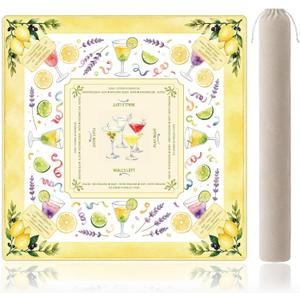Yellow Lemon Cocktail Mahjong Mat for Table with Rules | 31.5x31.5 Inch; waterproof surface, non-slip backing, built-in instructions for easy summer party American mahjong play