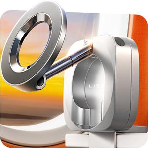 LISEN 360 Magnetic Phone Holder Rotatable Airplane Travel Essentials Phone Holder for Magsafe Car Mount Phone Mount for Flying Accessory for Airplane Travel Must Haves Phone Stand for Desk, Silver