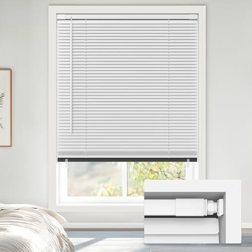 LazBlinds No Tools No Drill Cordless 1" Vinyl Mini Blinds, 100% Blackout Blinds for Indoor Windows, Room Darkening Privacy Window Blinds and Shades for Interior, 23" W x 64" H, White