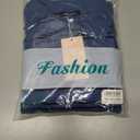 MASCOMODA Womens Sweaters Fall 2025 Oversized Striped Sweater Long Sleeve Polo V Neck Loose Side Slit Knitted Tunic Tops (Blue, XL)