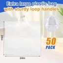 Qilery 50 Pack 24" x 24" Large Clear Plastic Shopping Bags with Handles Reusable Merchandise Gift Bags Bulk for Small Business Merchandise Retail Grocery Packaging Gift Giving