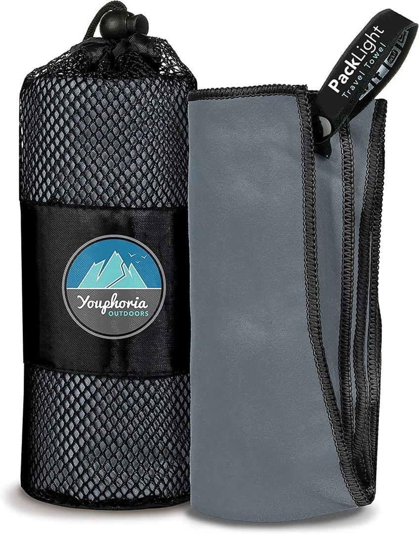 Youphoria Microfiber Travel Towel Fast Drying Lightweight - Quick Dry Towel for Camping, Beach, Backpacking, Hiking & Sport (Gray/Black)