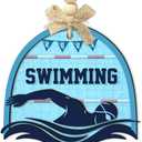 5 x Swimming Xmas Ornament 2025 - Wood Acrylic Christmas Medal Ornament for Swimmers - Pool Sports Gift for Athletes, Teens, Coaches, Boys & Girls