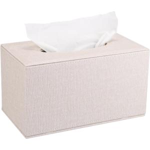 Sumnacon Tissue Box Cover Rectangular Tissue Box Holder Linen Tissue Box with Magnetic Bottom Decorative Beige Tissue Box for Bathroom Toilet Living Room Table Desk Office Car, Large
