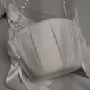 2 Pcs Wedding Flower Girl Baskets with Cute Pearl Handle Bowknot Satin Flower Baskets for Wedding Ceremony, Ivory