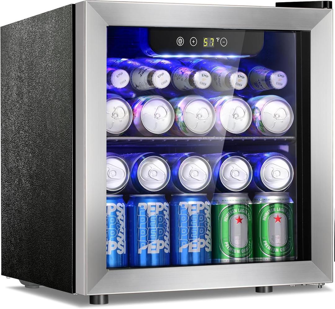 Antarctic Star 48 Can Beverage Refrigerator,12 Bottle Wine Cooler with Stainless Steel Glass Door, Digital Temperature Display,Electronic Temperature Control, Silver, 1.3Cu.ft