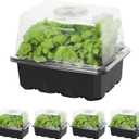 MIXC Seed Starter Kit with Grow Light, Elevated Seedling Tray Kit with Adjustable Humidity Dome and Clear Cell Tray, 12 Full Spectrum Led Beads for Seed Starting Greenhouse, 4 Pack, Black