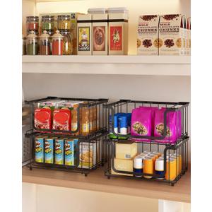 UMDONX 4 Pack Stackable Wire Baskets Storage Bins for Fruits, Vegetables, Potatoes & Onions | Pantry, Countertop, Laundry Organizer | Heavy Duty & Space Saving Black