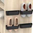 Wall Mounted Shoes Rack 4Pack with Sticky Hanging Strips, Plastic Shoes Holder Storage Organizer,Door Shoe Hangers (SM03-Black-4)