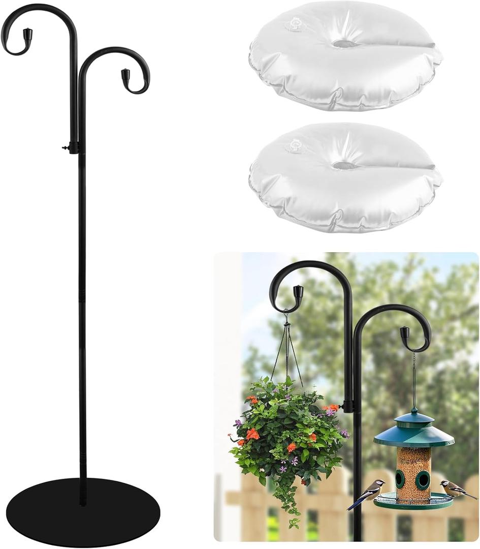 32-75" Shepherd Hook Stand, Adjustable Free Standing Pole Holder for Hanging Bird Feeders, Lanterns, Wreaths and Wind Chimes, Indoor and Outdoor Use on Patio, Yard or Porch