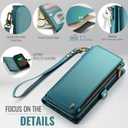 Defencase for Google Pixel 10/Pro Case, RFID Blocking Wallet Case for Pixel 10 & 10 Pro Soft PU Leather Magnetic Snap Flip Zipper Strap Card Holder Phone Cases for Women Men, Blue Green