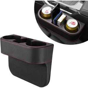 Car Cup Holder Gap Filler Organizer, Multifunctional Auto Front Console Gap Filler with Cup Holder, Leather Extra Cup Holder Storage Box for Car Truck SUV, Car Accessories (Black)