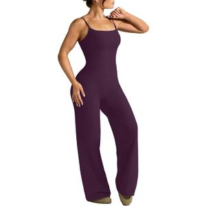 OMKAGI Workout Sets for Women Padded Tank Tops Matching Straight Leg Yoga Outfits 31 inseam pants, Medium, Deep Purple