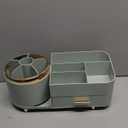 Makeup Organizer Countertop with Drawer 360 Rotating Brush Holder Storage Large Capacity Skincare Cosmetic Display Cases for Vanity Bathroom Desktop, Model 3016 Green