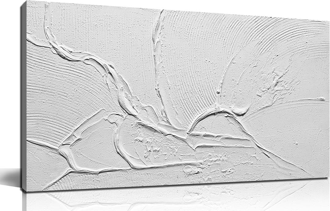 THRLVEART Abstract Canvas Wall Art For Kitchen Minimalist Hand Painted Wall Art For Bedroom White Wall Decor For Living Room Size 20 x 40 Inch