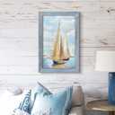 Ocean Nautical Sailboat Wall Art: Rustic Coastal Wooden Framed Sea Boat Seascape Texture Painting Prints Beach Seaside Relaxing Landscape Picture Artwork for Living Room Bedroom Bathroom 24x16 Inch