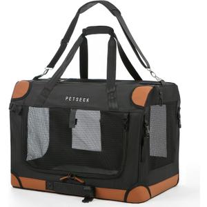 Extra Large Cat Carrier Soft Sided, Portable Small Dog Carrier for 2 Cats, 24"x16.5"x16" Car Travel Folding Comfortable Design, Black
