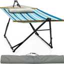 Tranquillo Unity Adjustable Hammock Stand, 800 lbs Capacity Steel Double Hammock Stand for 2 Persons, Premium Pre-Assembled Stand for Indoor Outdoor, Blue Leaf (Large)