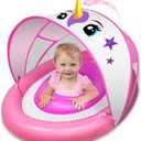 Baby Float with Canopy, UPF50+ Sun Protection, Dual Air Chambers, Inflatable Baby Pool Float for Age 6-36 Months, Toddler Pool Float wtih Adjustable Safety Seat, 4 Stage Adjustable Sun Canopy, 25.5inch x 34.2inch