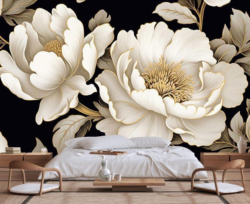 Vintage Peony Buds and Leaves Floral Seamless Pattern Wallpaper for Bedroom, Living Room, Bathroom Wall Backgrounds(Non-self-Adhesive) (149" x 96", 137)
