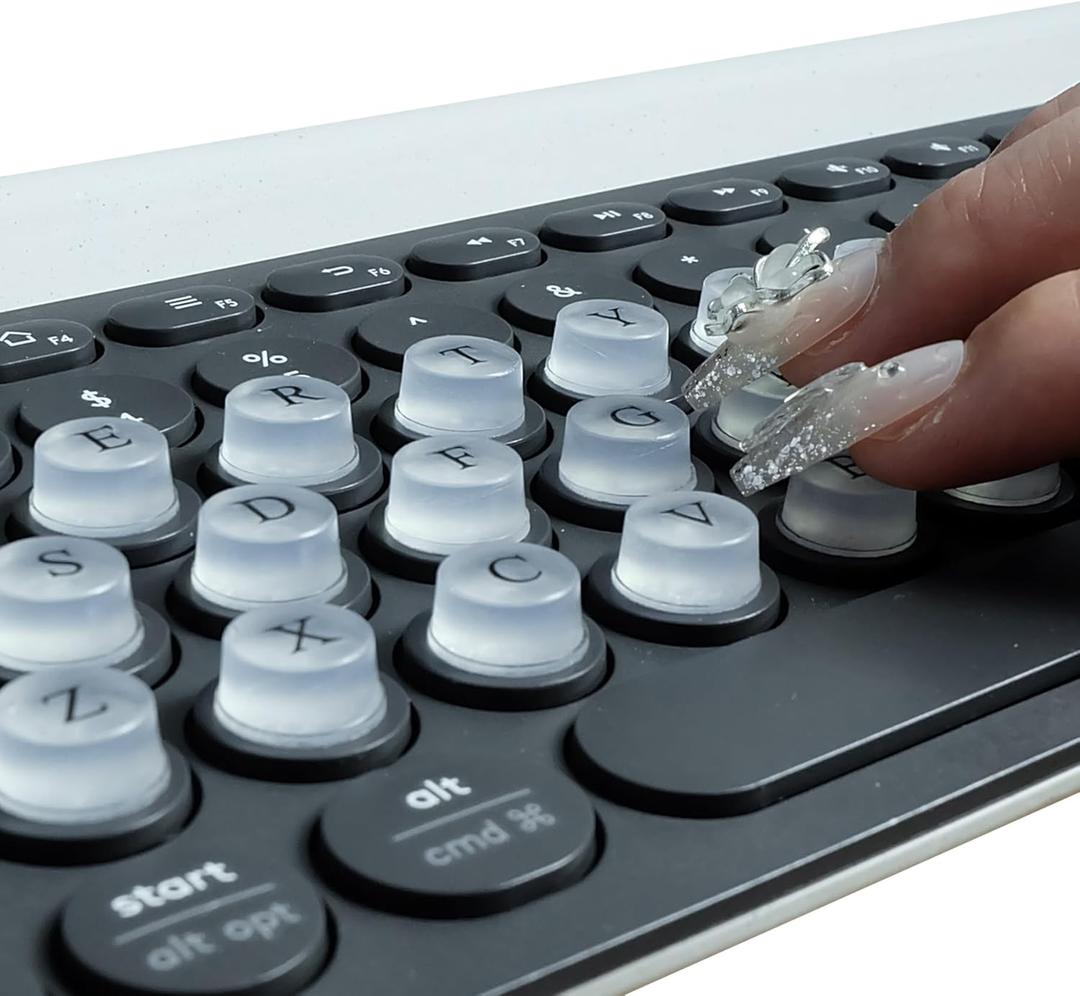Raised Keyboard Sticker with DIY Character Decals for Nail Art Typing, Adhesive Silicone Keycap Pad with Alphanumeric Decals for Long Nails Gaming (80 PCS, Translucent-Cylinder)