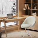 VASAGLE Vanity Chair with Back, Adjustable Swivel Cute Desk Chair with Wheels, Sherpa and PU Leather for Lumbar Support, Compact for Small Spaces, Bedroom, Cappuccino Beige and Cloud White UOBG020W91