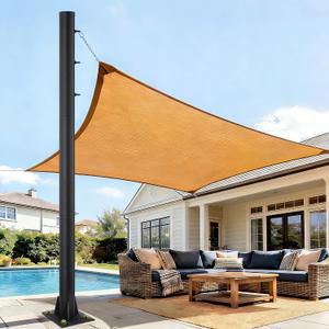 10ft Sun Shade Pole, 3" Diameter Heavy Duty Metal, Black Shade Sail Pole with 3 Rings for Patio, Deck, Playground, Backyard & Playground, One Pole