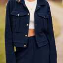 PRETTYGARDEN Womens Two Piece Sets Fall 2026 Long Sleeve Button Down Shacket Jacket Long Sweatpants Tracksuit Winter Clothes (Blue, M)