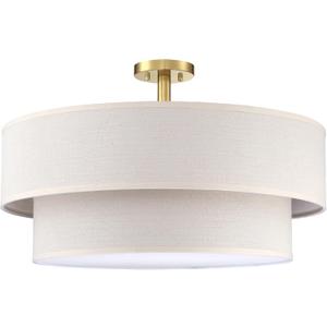 5 Light Semi Flush Mount Close to Ceiling Light Fixture,Cream Linen Fabric Shade Brushed Bronze Finish 22 inch for Bedroom,Living Room,Dining Room Hallway