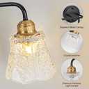 YUNICE 3 Light Bathroom Vanity Light Fixtures Brushed Black and Gold Wall Sconce with White Glass Shade E26 Base Vintage Mirror Lights for Bathroom, Bedroom Antique Brass Wall Lamp, 3 light Glass flower Shade