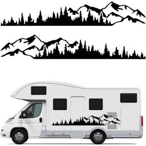 2PCS Vinyl Car Stickers Mountain Tree Forest Decor Decal Car Body Stickers and Decals Vinyl Graphic for Car SUV RV Camper Trailer (Black-190cm)