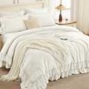 Andency Ivory Comforter Set Queen Size, Lightweight Fluffy Farmhouse Ruffle Bedding Set, Soft Polyester All Season Shabby Chic Bed Comforter Set 3 Pieces(1 Comforter 2 Pillowcases)