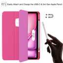 Mastten for iPad Air 13 inch Case (M3 2025 / M2 2024) / iPad Pro 12.9 inch Case (6th/5th/4th/3rd Generation 2022/2021/2020/2018), Built-in Pencil Holder & Auto Wake/Sleep, Clear Back Shell, Pink