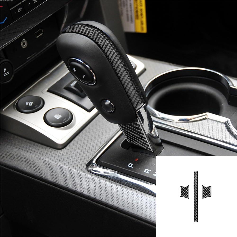 3pcs Premium Soft Real Carbon Fiber Sticker Decal Compatible with Ford F150 2009 2010 2011 2012 2013 2014 Center Console Gear Shift Knob Cover Trim Interior Accessories. (Black)