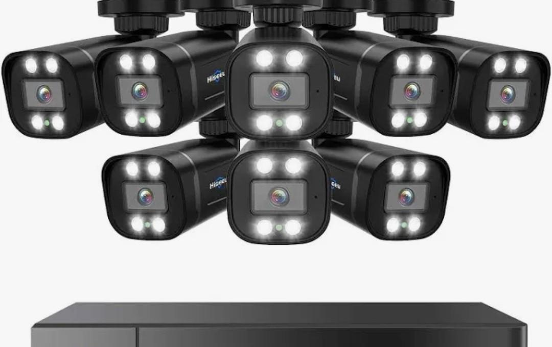 Hiseeu 3K 8ch Wired Security Camera System with Audio,Alarm Spotlight,AI Vehicle/Human Detection,3TB HDD,Home CCTV System,8PCS Security Cameras,5MP Surveillance DVR KIt Outdoor&Indoor,24/7 Record