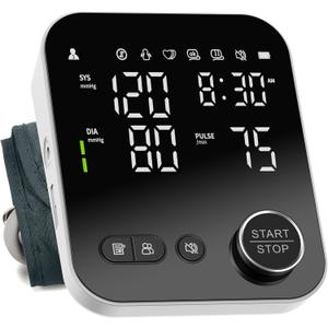 Blood Pressure Monitor Upper Arm Monitors for Home Use Adjustable 8.7"-16.5" Cuff LED Display 2x120 Memory Intelligent Voice Portable Machine with Storage Bag (Black)