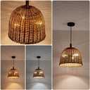 Rattan Pendant Light 13.8" Hand Weaving Wicker Dining Room Light 3-Light Boho Bracket Hanging Chandelier Fixture for Living Room Bedroom Kitchen Island Entry Hallway Farmhouse, 13.81in