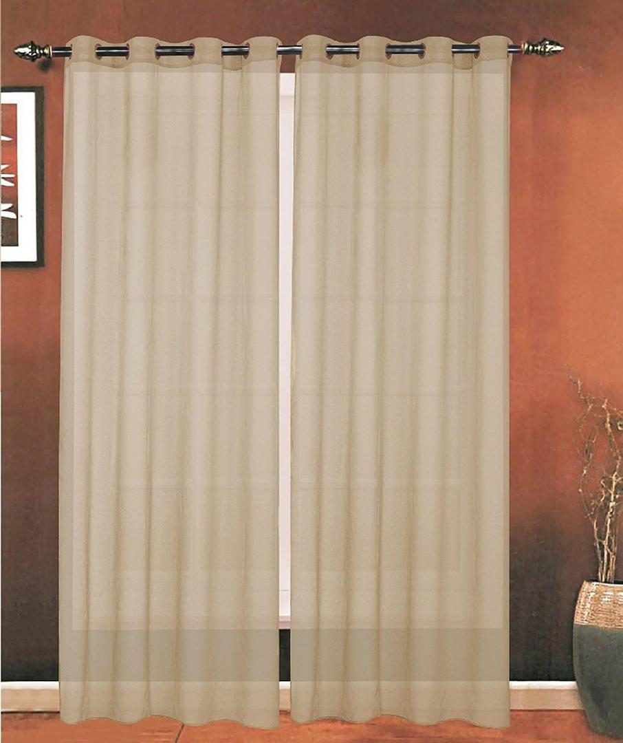 Elegant Comfort Luxury 2-Piece Grommet Sheer Panel/Curtain - Window Curtains 55-inch Width X 84-inch Length - Taupe