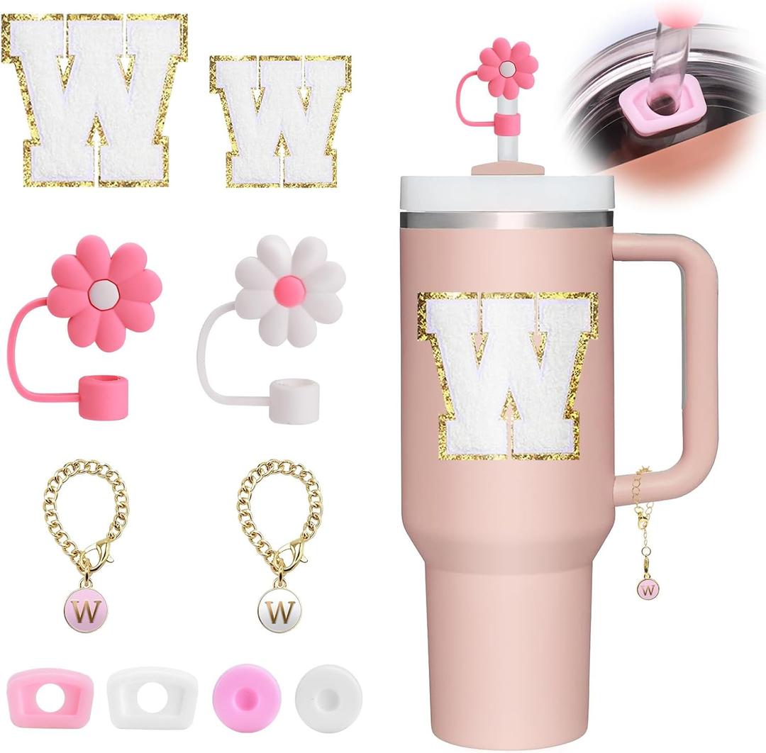 Mity rain Set for Stanley: 10pcs Cup Accessories, Straw Cover Cap, Spill Proof Stopper, Letter Charm, Style W, 30 oz